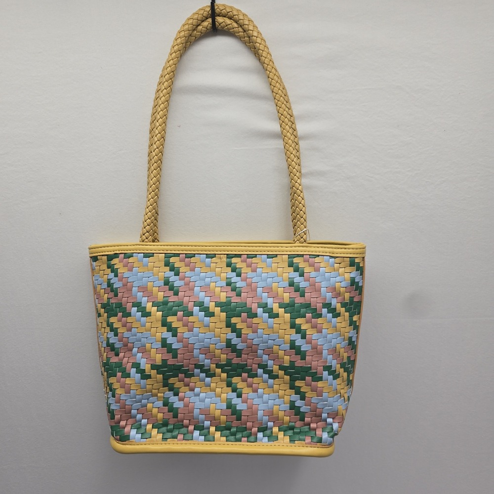 Colspreador Woven Pastel Multicolor Tote Bag Yellow Braided Handles NWT